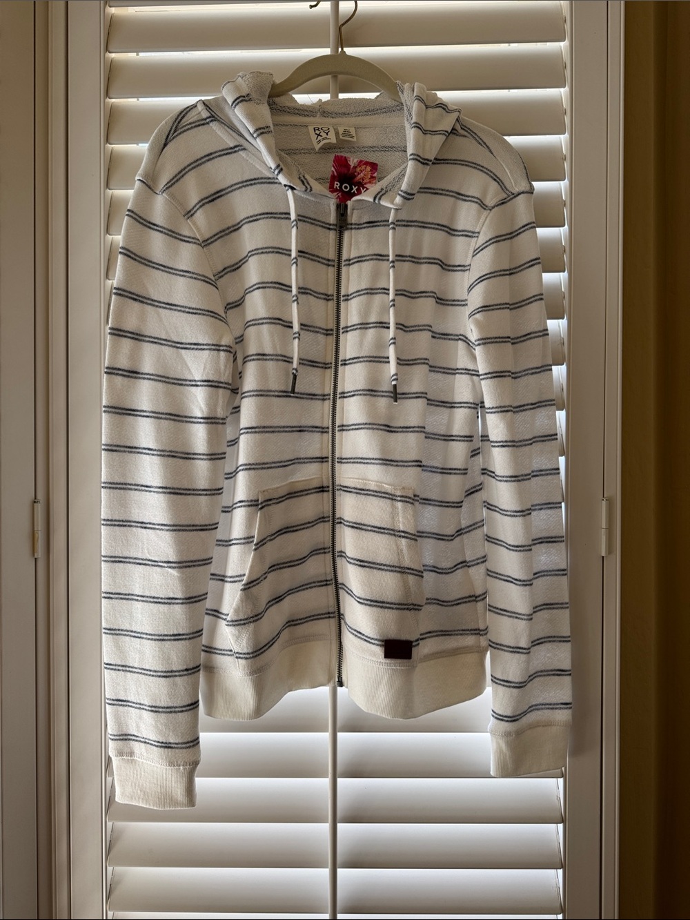 Roxy White Hoodie with Navy Stripe Detail
